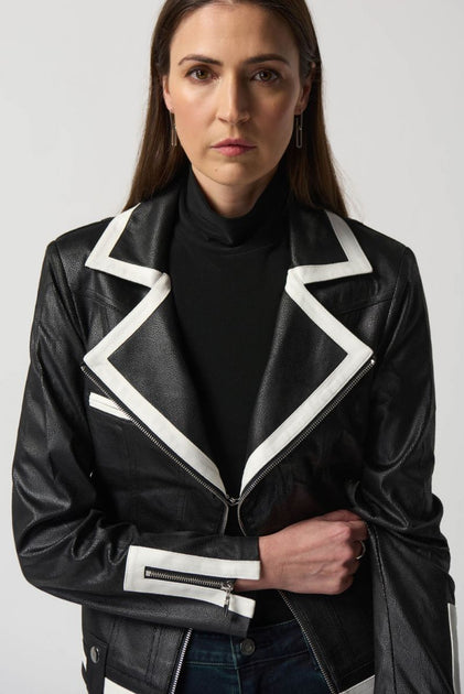 Patrizia Luca Deep V Cropped Faux Leather Jacket