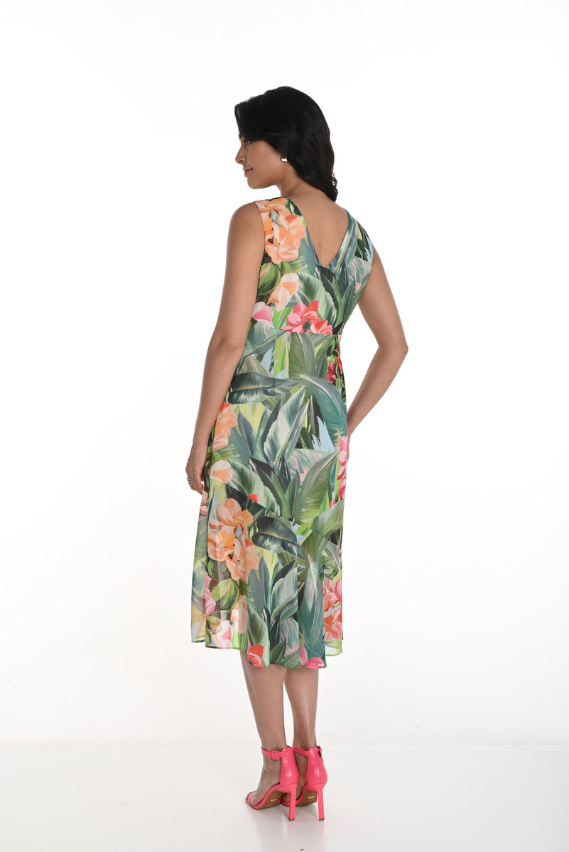 Green/Fuchsia Floral Midi Dress 6