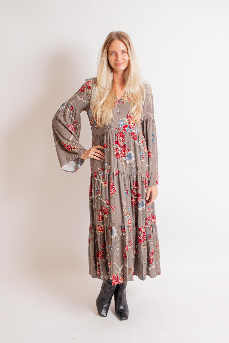 Gray Floral Maxi Dress – Cynthia Elliot Boutique