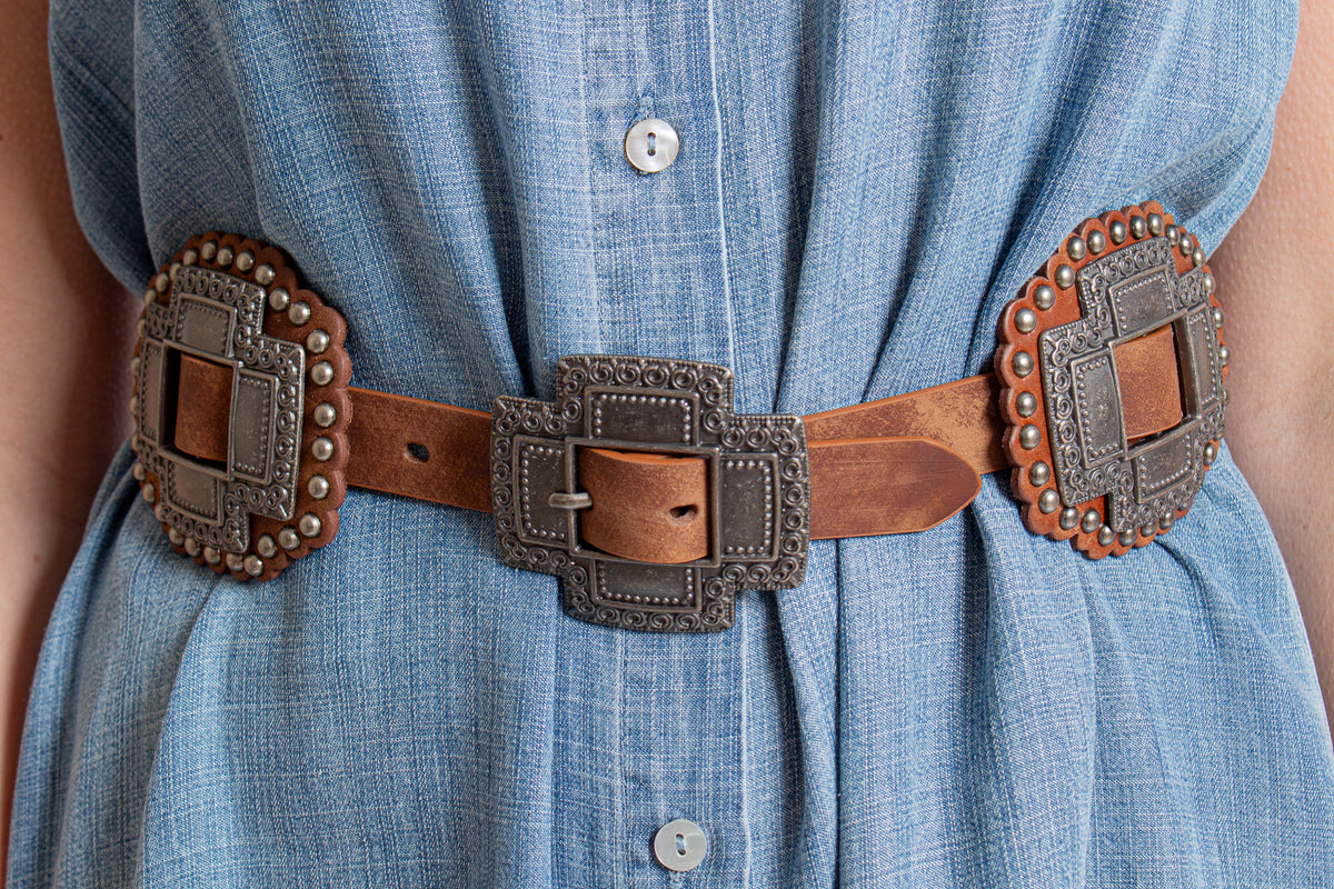 Tan Cross Concho Belt – Cynthia Elliot Boutique