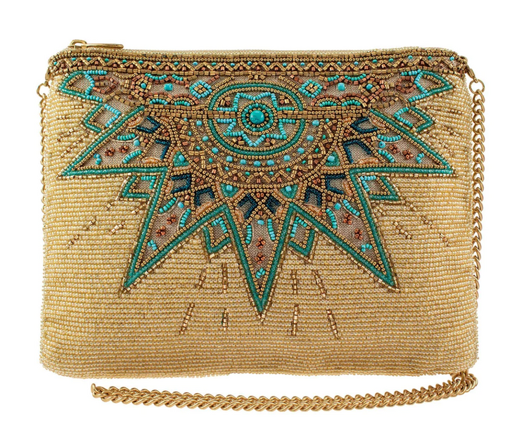 Gold Beaded Clutch with Gold Embroidery by David Jeffery