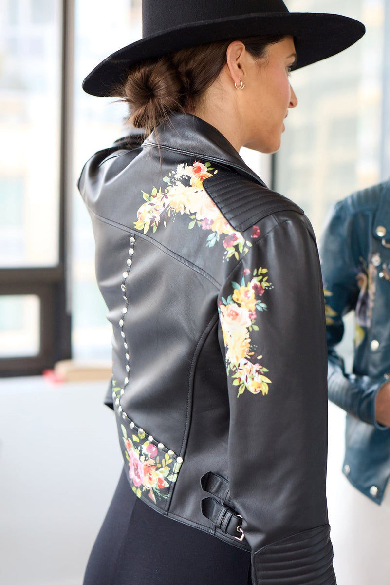 Black Floral Leather Jacket - FLY MODA – The Green Wardrobes