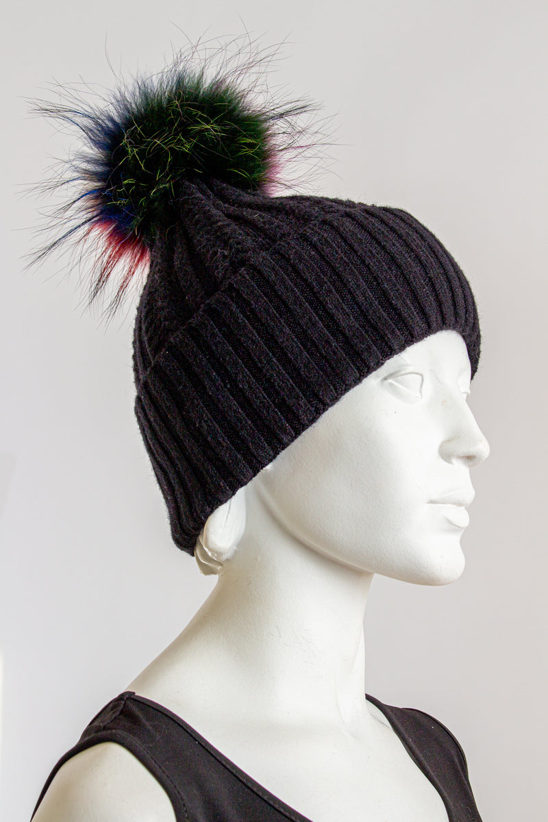 Black hat with pom fashion