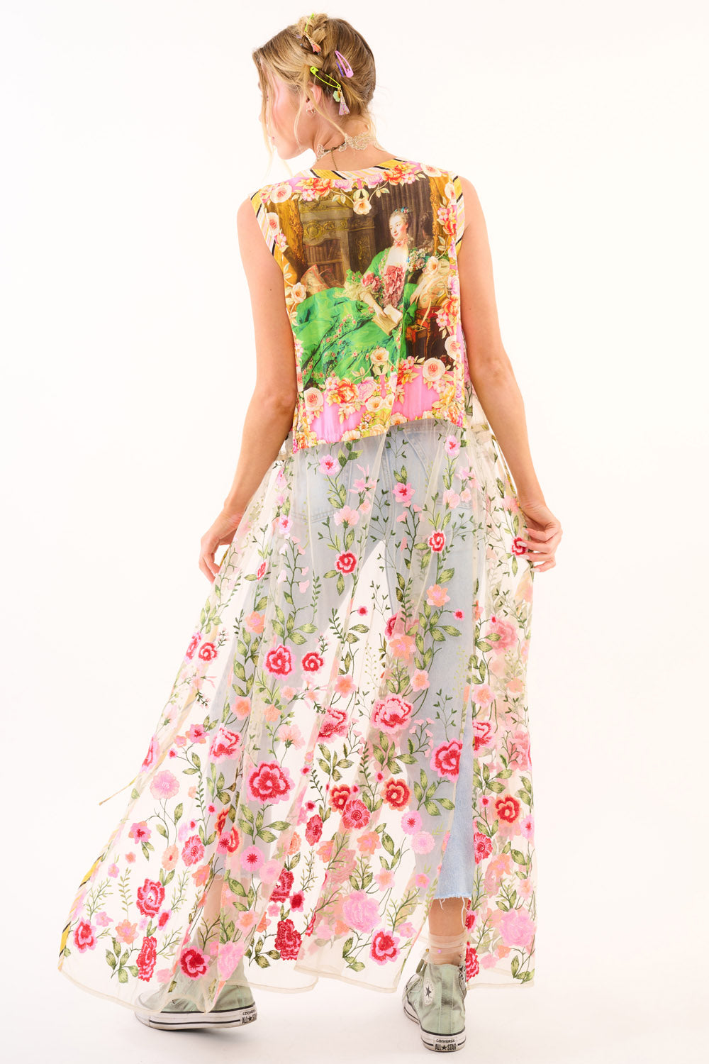 Cassia Embroidered Mesh Maxi Duster S