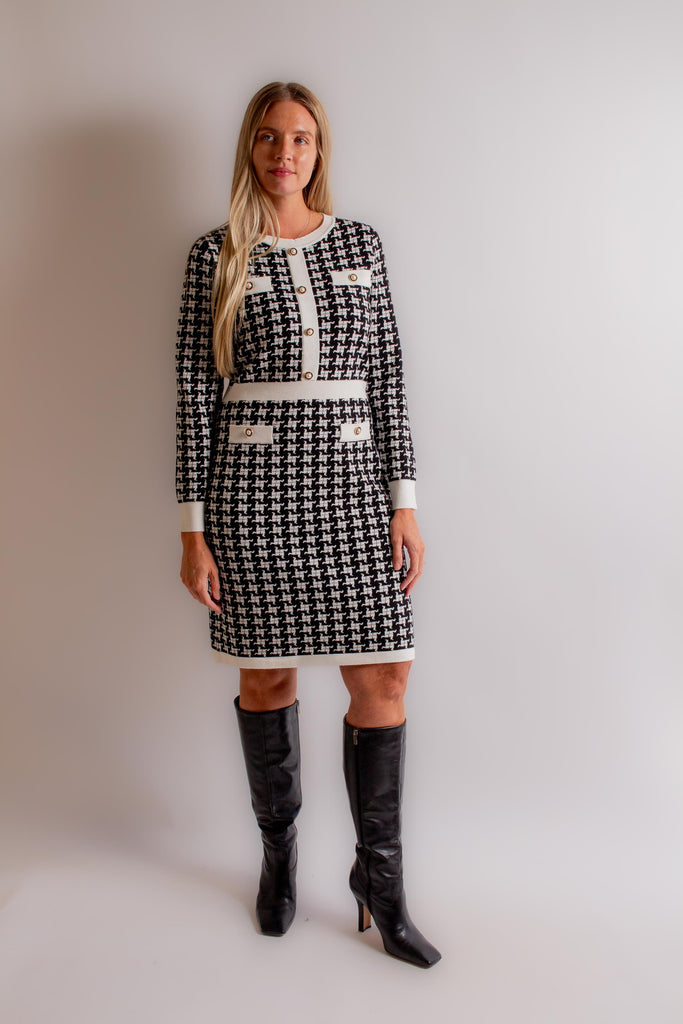 White & Black Houndstooth Dress S