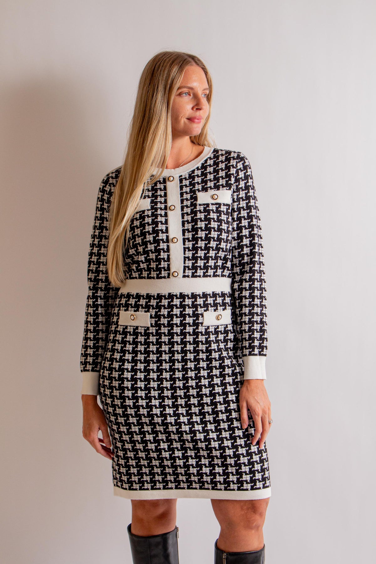 White & Black Houndstooth Dress S White & Black Houndstooth Dress S