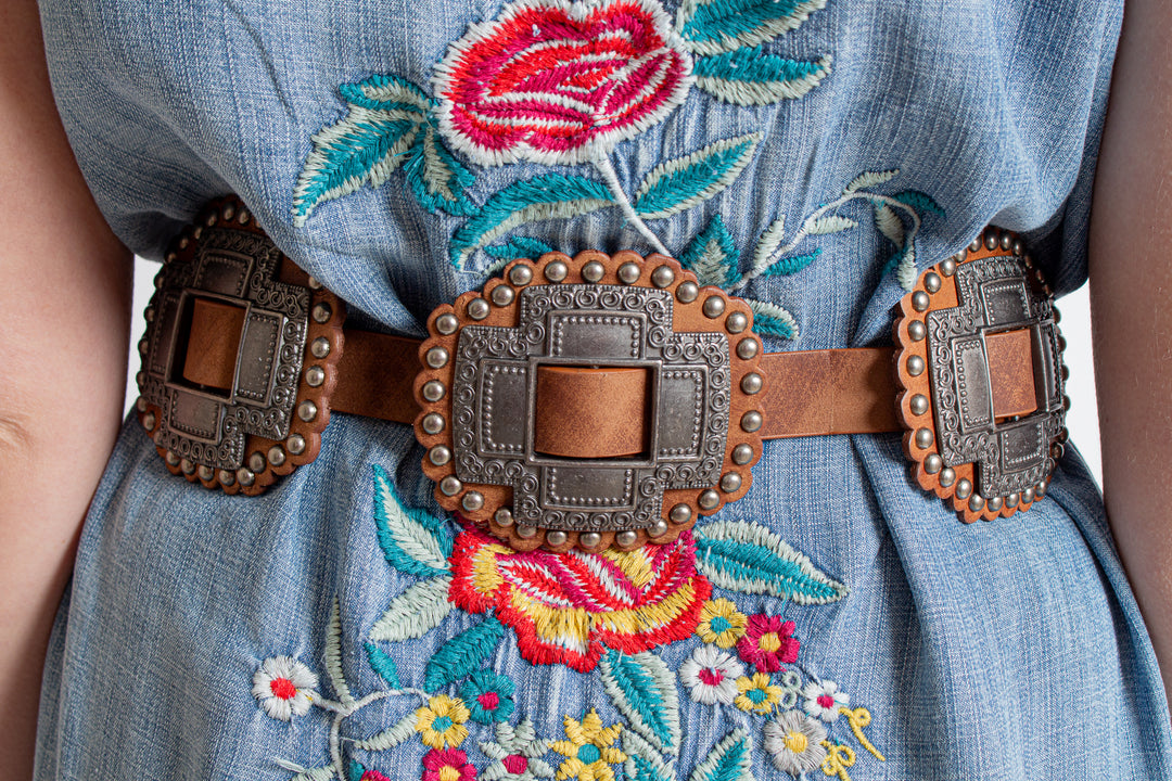 Tan Cross Concho Belt – Cynthia Elliot Boutique display picture 3