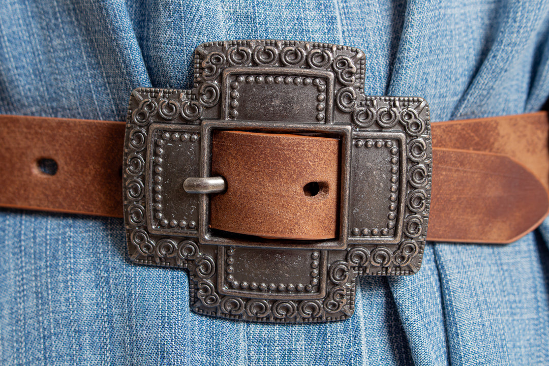 Tan Cross Concho Belt – Cynthia Elliot Boutique