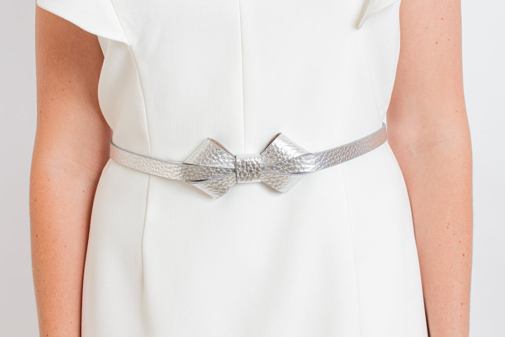Thin Metallic Silver Belt w/ Bow 34