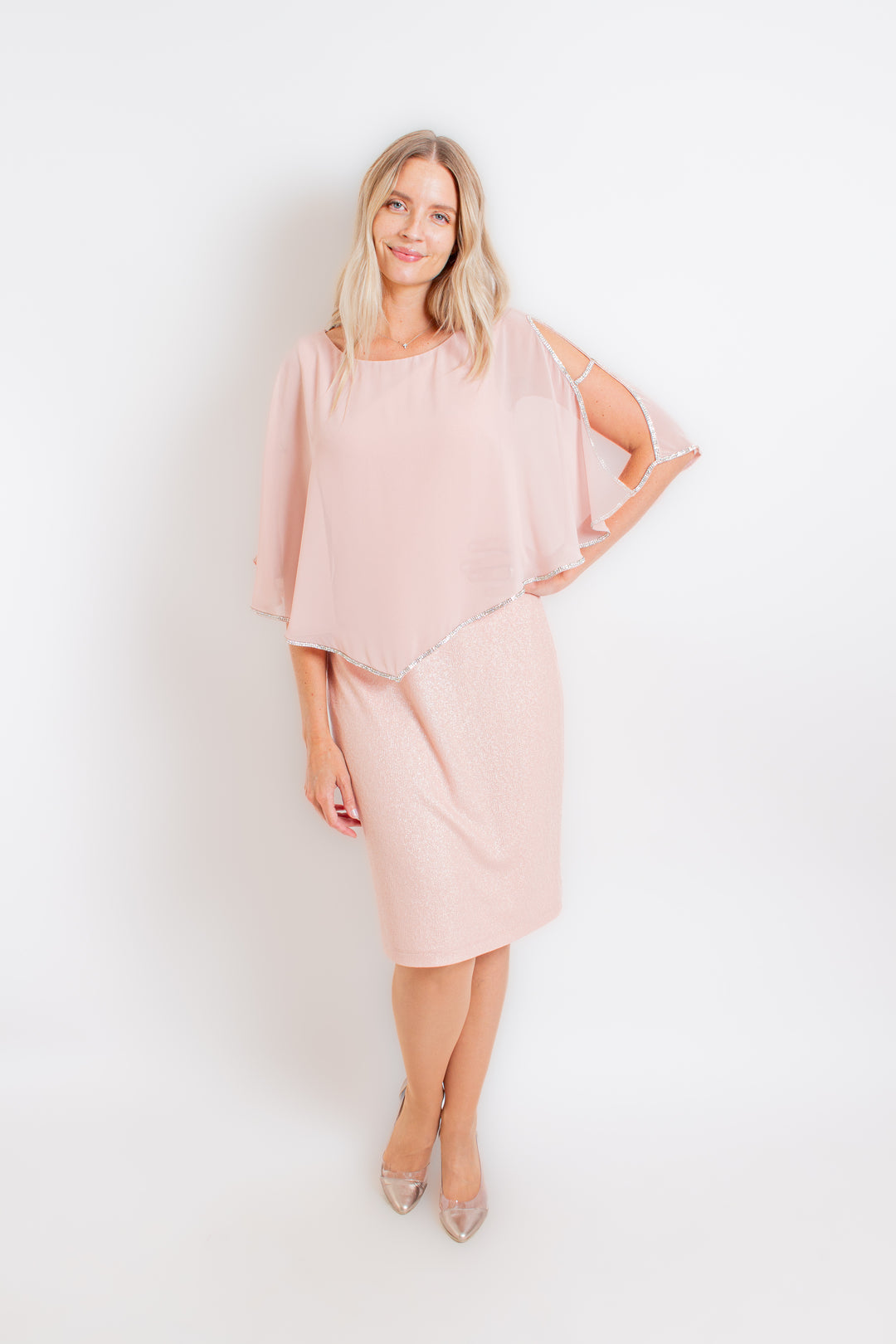 knee length dresses for ladies Isla Hot Pink & Gold Metallic Midi Dress – Girl In Mind main image 0