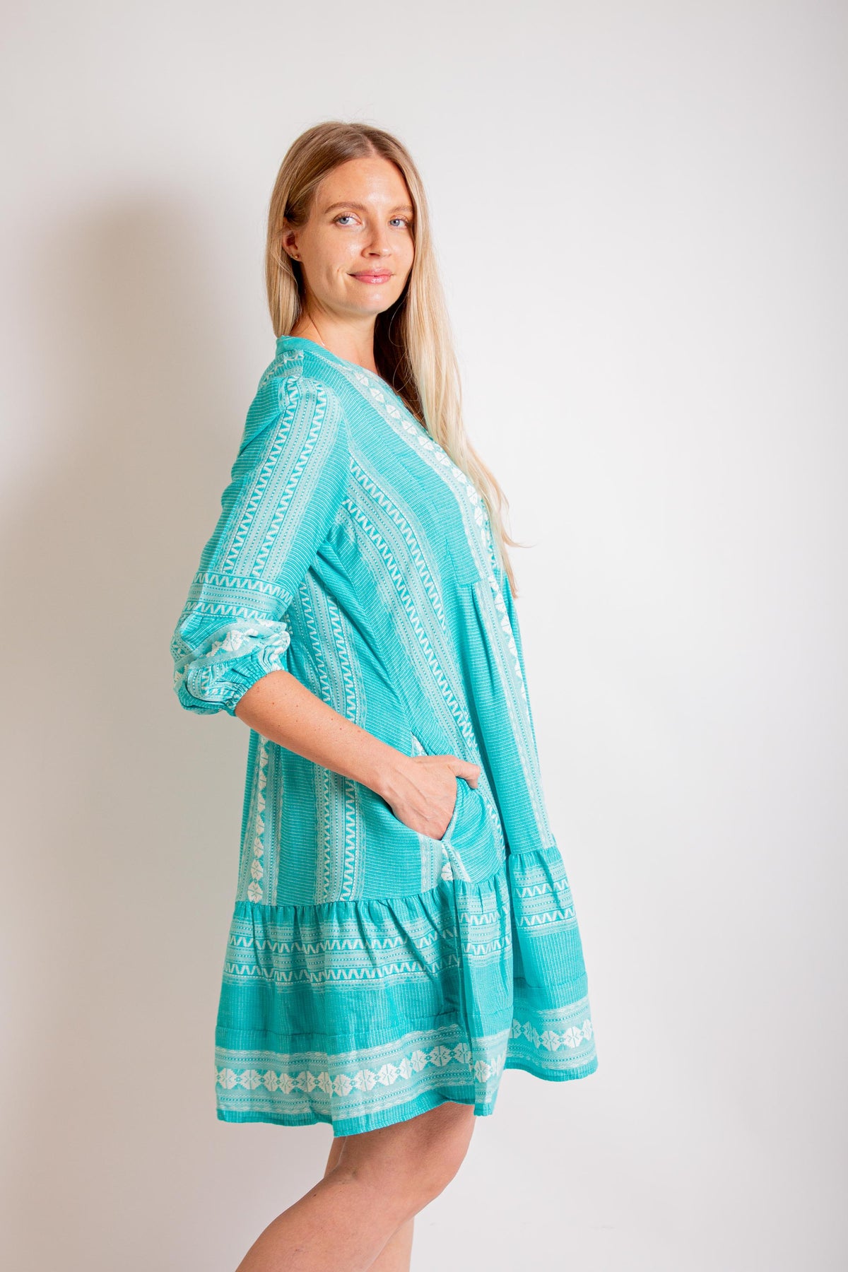 turquoise bohemian dress turquoise summer dress Salma's Boho, Gypsy, Trendy, Summer, Short sleeves, Robe, Stylish, Vintage, Midi Dress Green-Blue / S-parroquiadesanalbertomagno.com