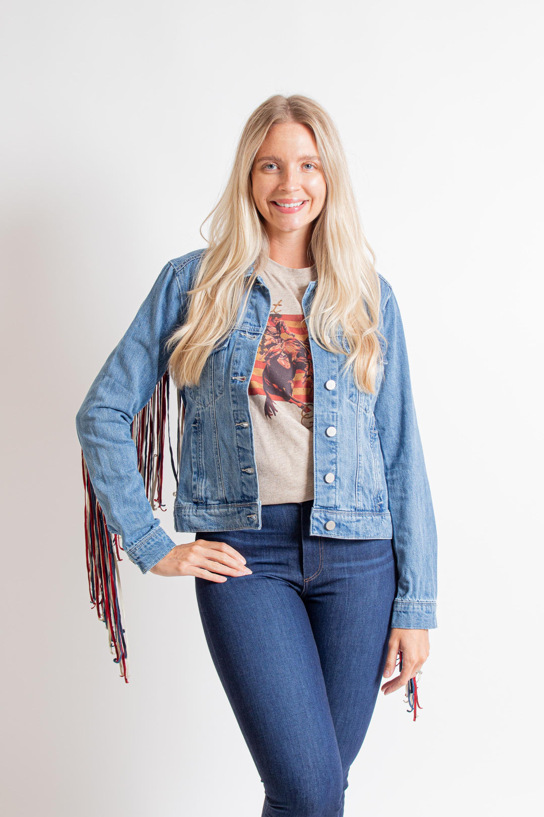 Denim Jacket with Red Fringe – Cynthia Elliot Boutique