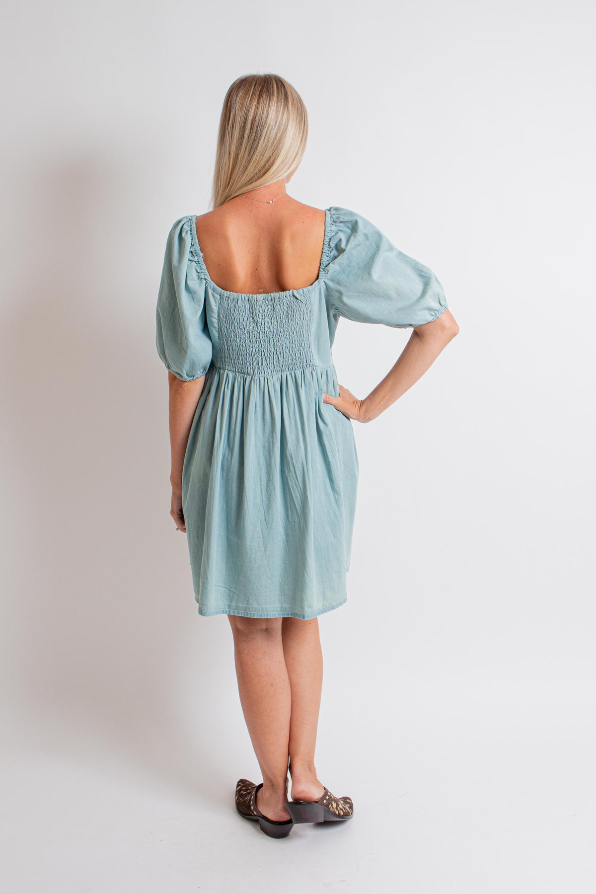 blue jean babydoll dress Steeleigh Denim Babydoll Dress: Light Blue