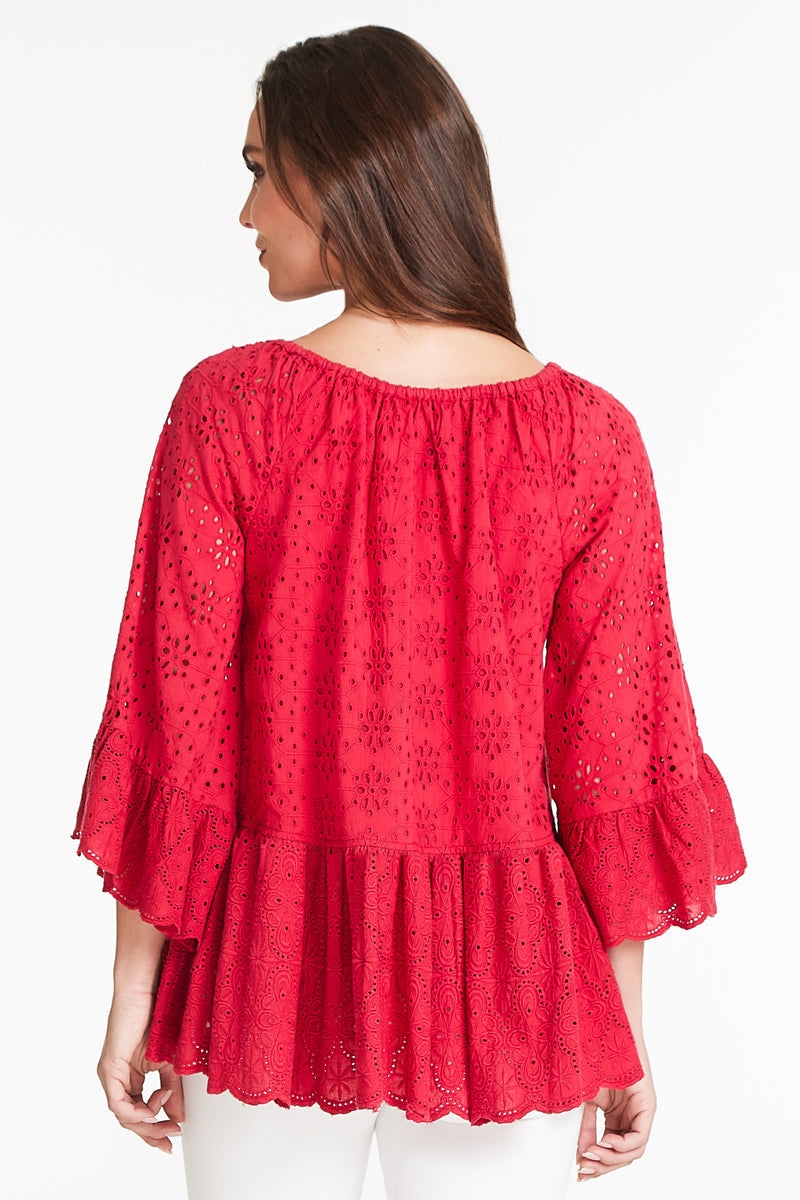 Red Eyelet Peasant Blouse