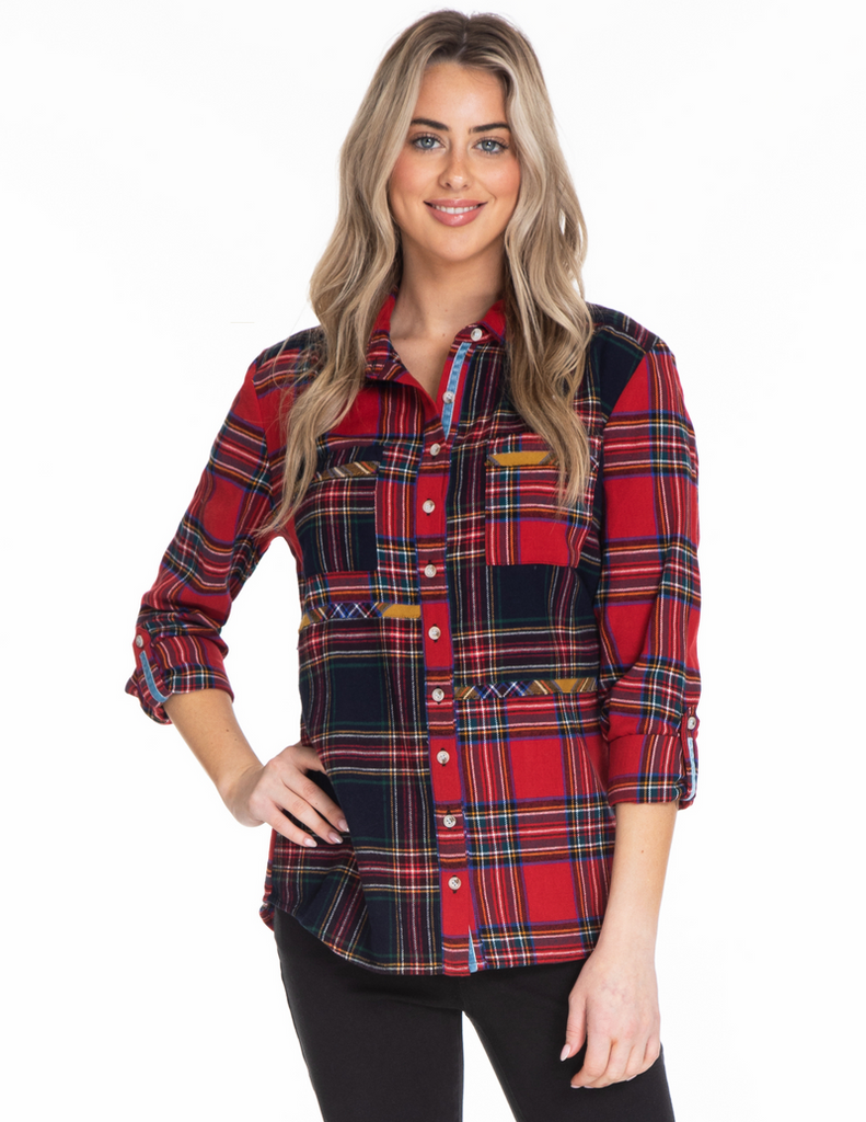 Tanst Sky Long Sleeve Plaid Shirts for Women Loose Red Christmas T